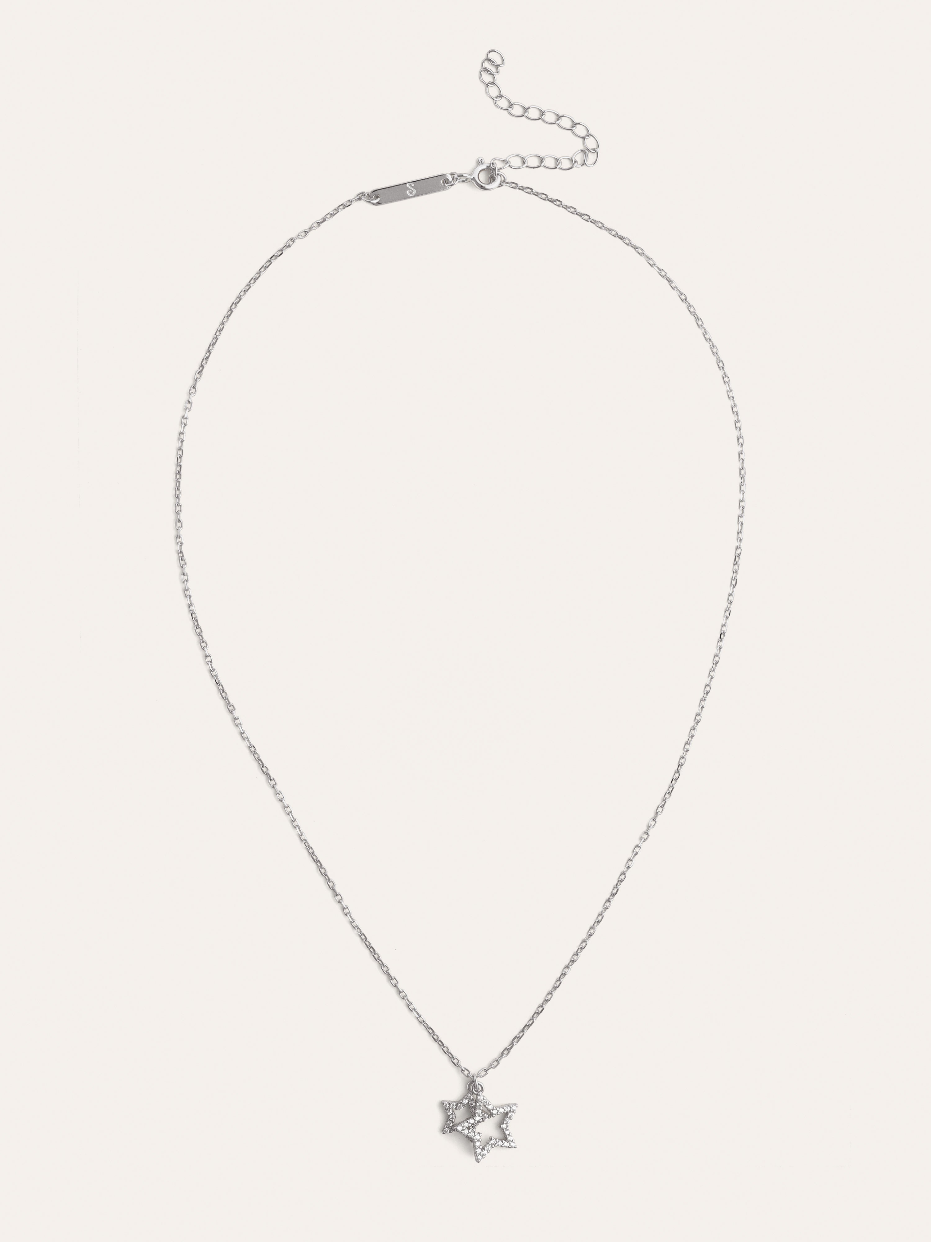 Duo Stars Spark Silver Necklace