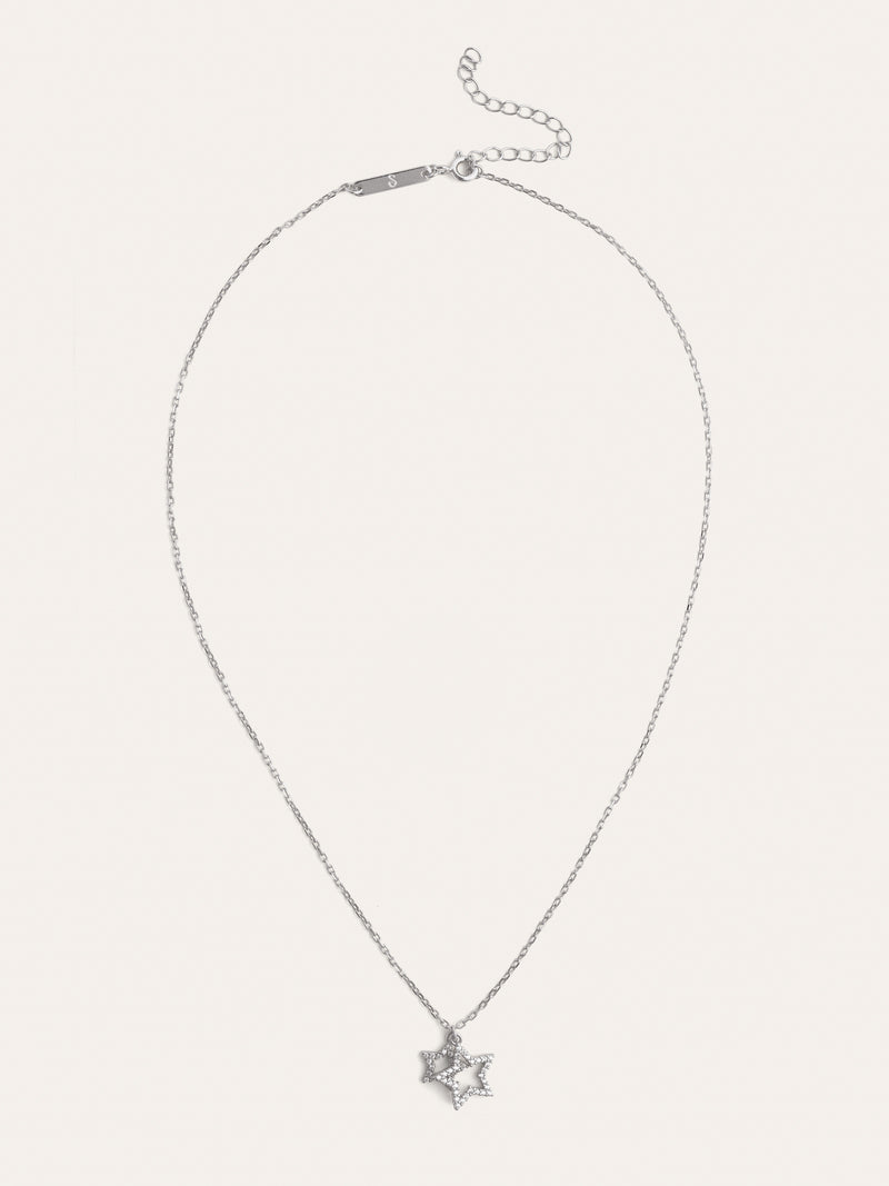 Duo Stars Spark Silver Necklace