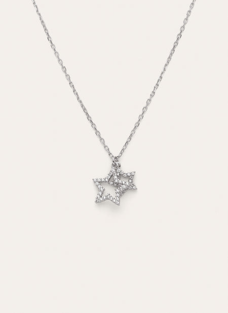 Duo Stars Spark Silver Necklace