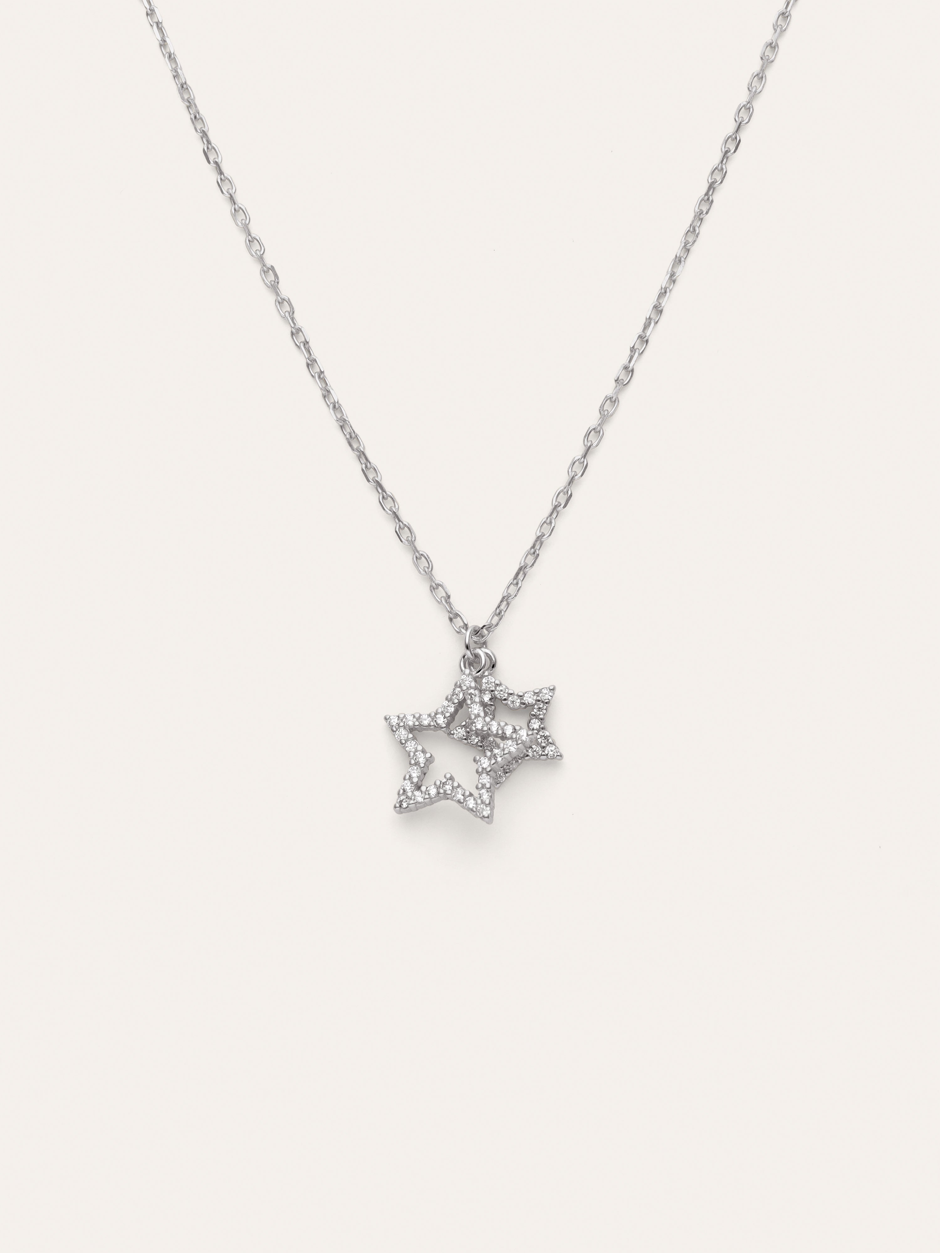 Duo Stars Spark Silver Necklace