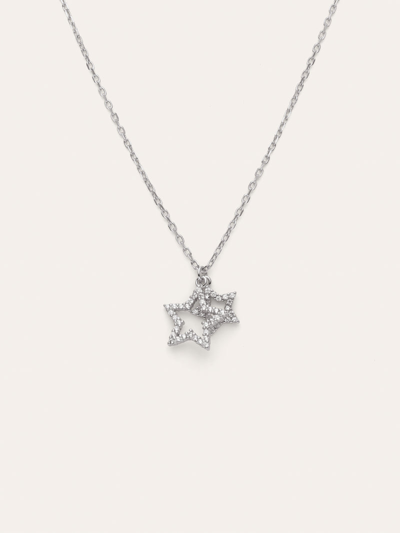 Duo Stars Spark Silver Necklace
