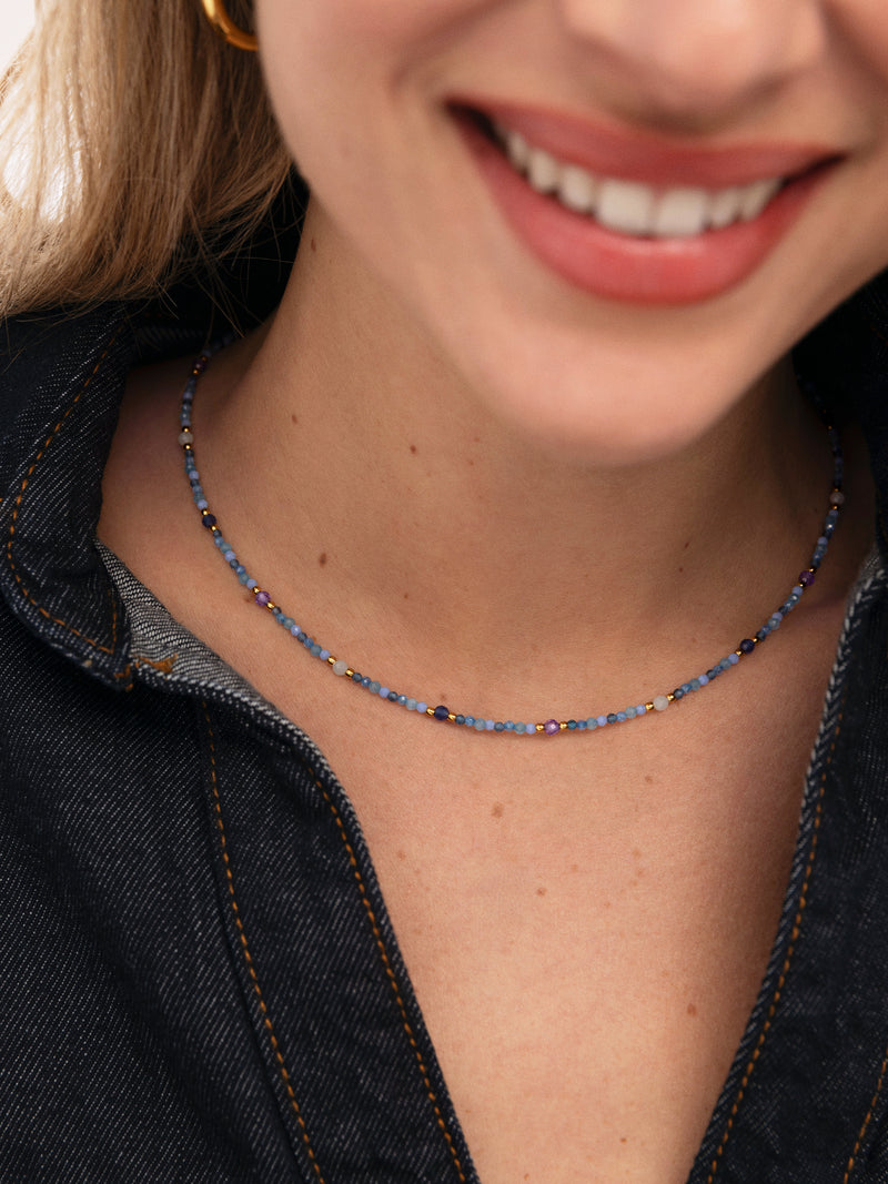 Glam Blue Stainless Steel Gold Necklace