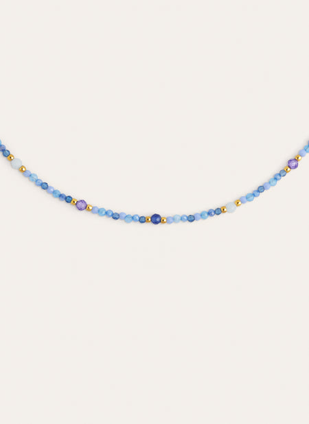 Glam Blue Stainless Steel Gold Necklace