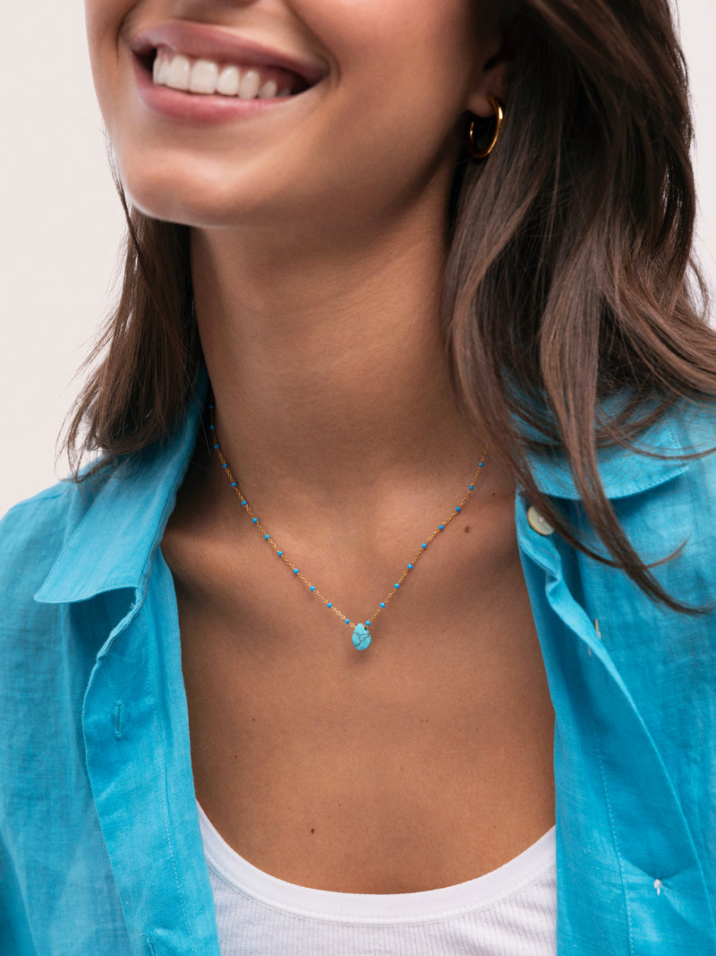 Collier Hydra Bleu Acier Plaqué Or