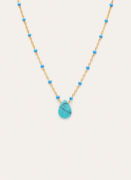 Collier Hydra Bleu Acier Plaqué Or
