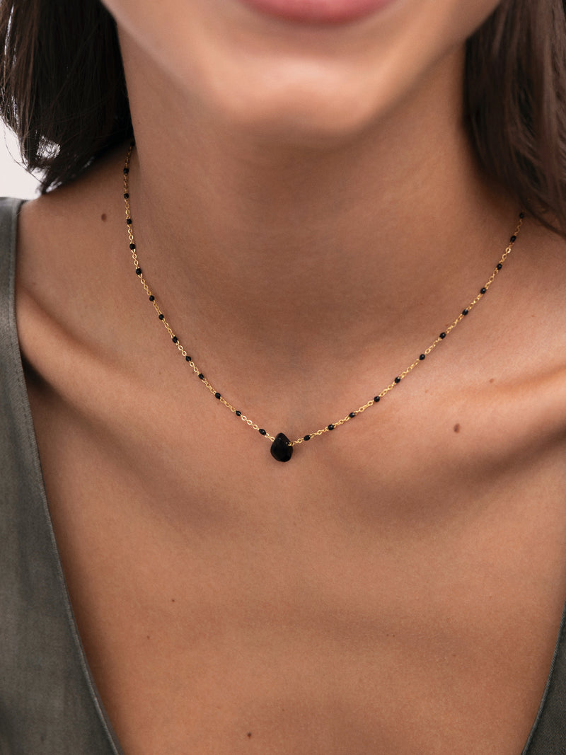 Collier Hydra Noir Acier Plaqué Or