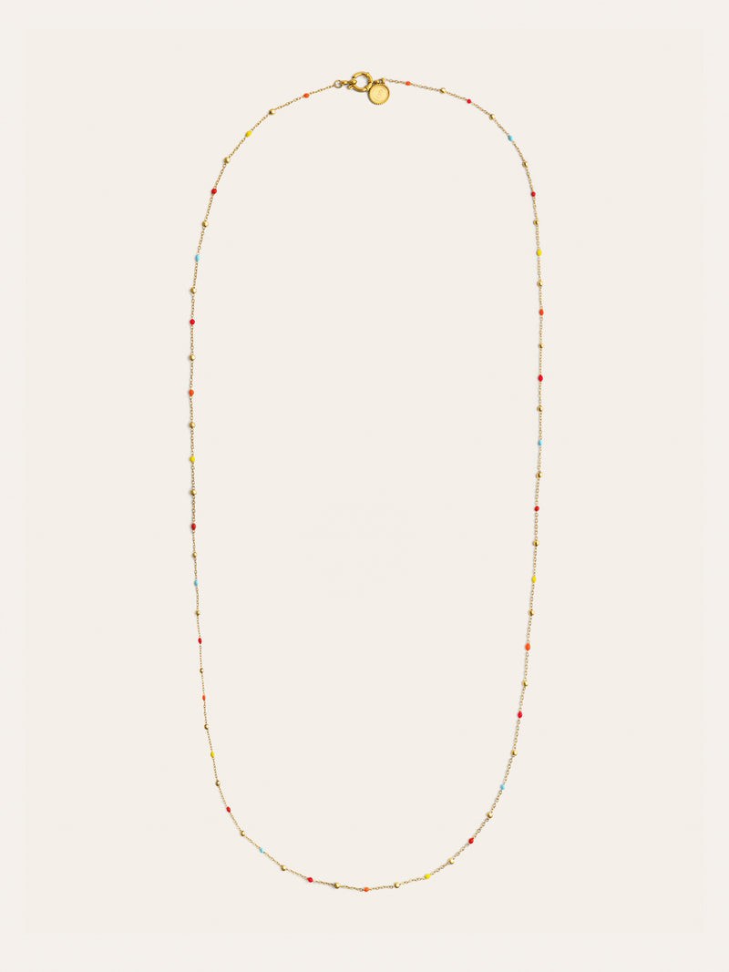Long Dots L Colors Enamel Stainless Steel Gold Necklace