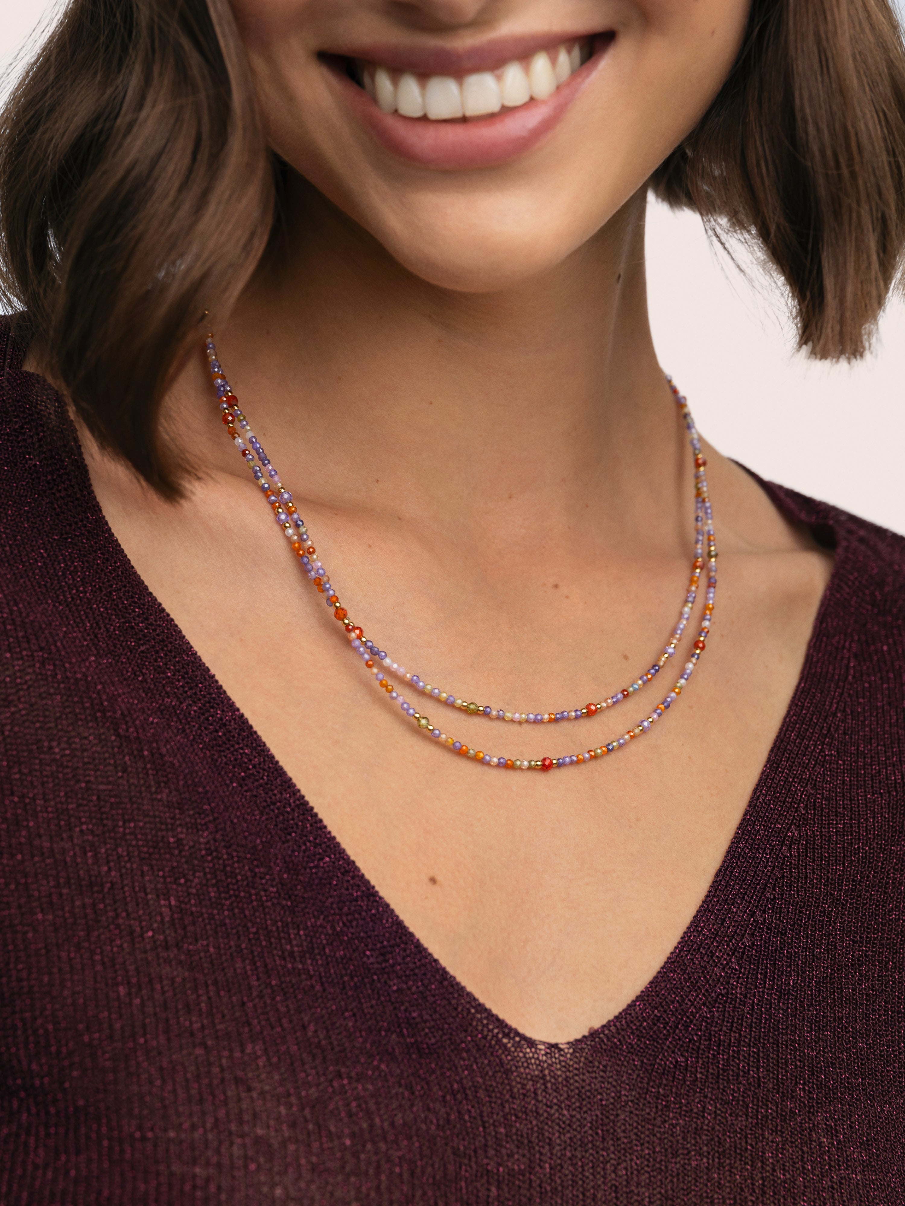 Collar Long Full Crystal Summer Acero Baño Oro