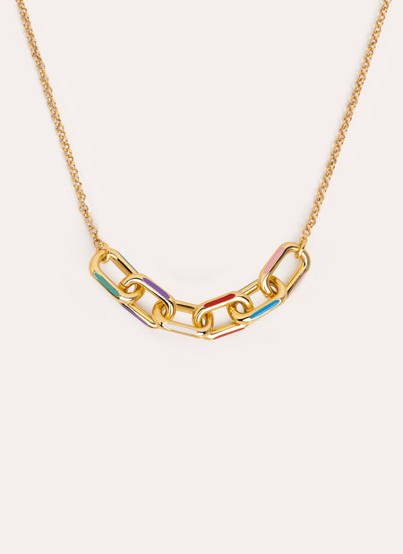 Collar Link Rainbow Enamel Baño Oro