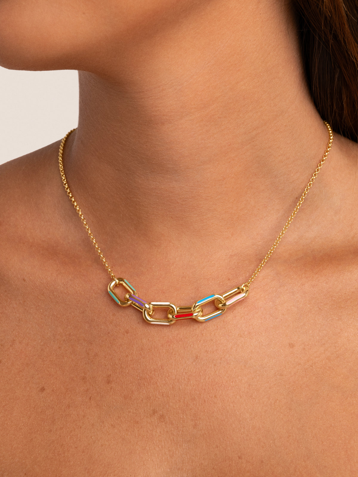 Ketting Link Rainbow Enamel Goud Verguld - puesto en modelo