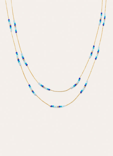 Long Crystal Sea Stainless Steel Gold Necklace
