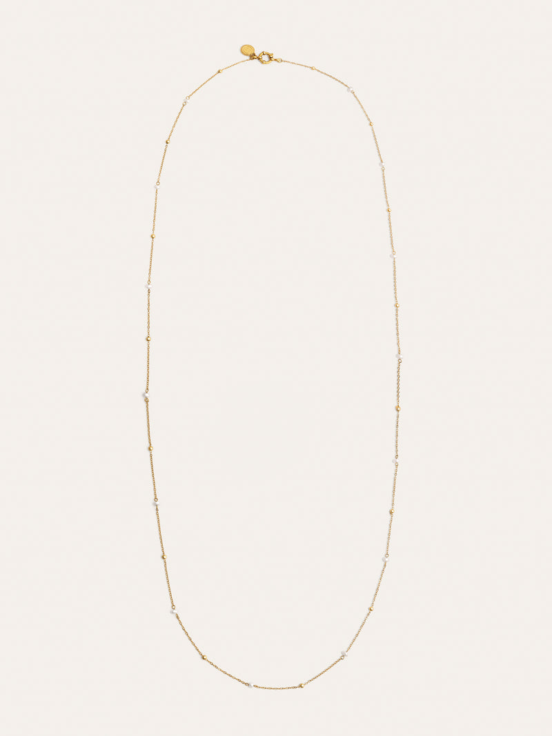 Long Pearl Dots Stainless Steel Gold Necklace