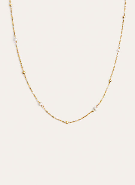 Collar Long Pearl Dots Acero Baño Oro
