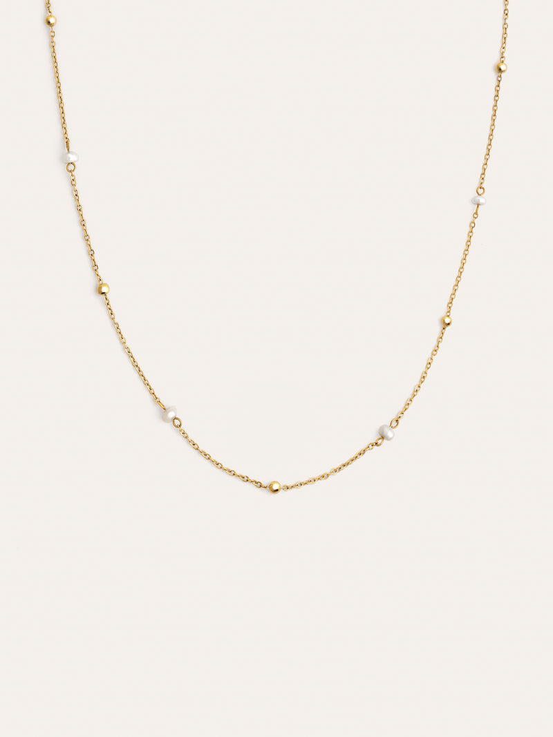 Long Pearl Dots Stainless Steel Gold Necklace