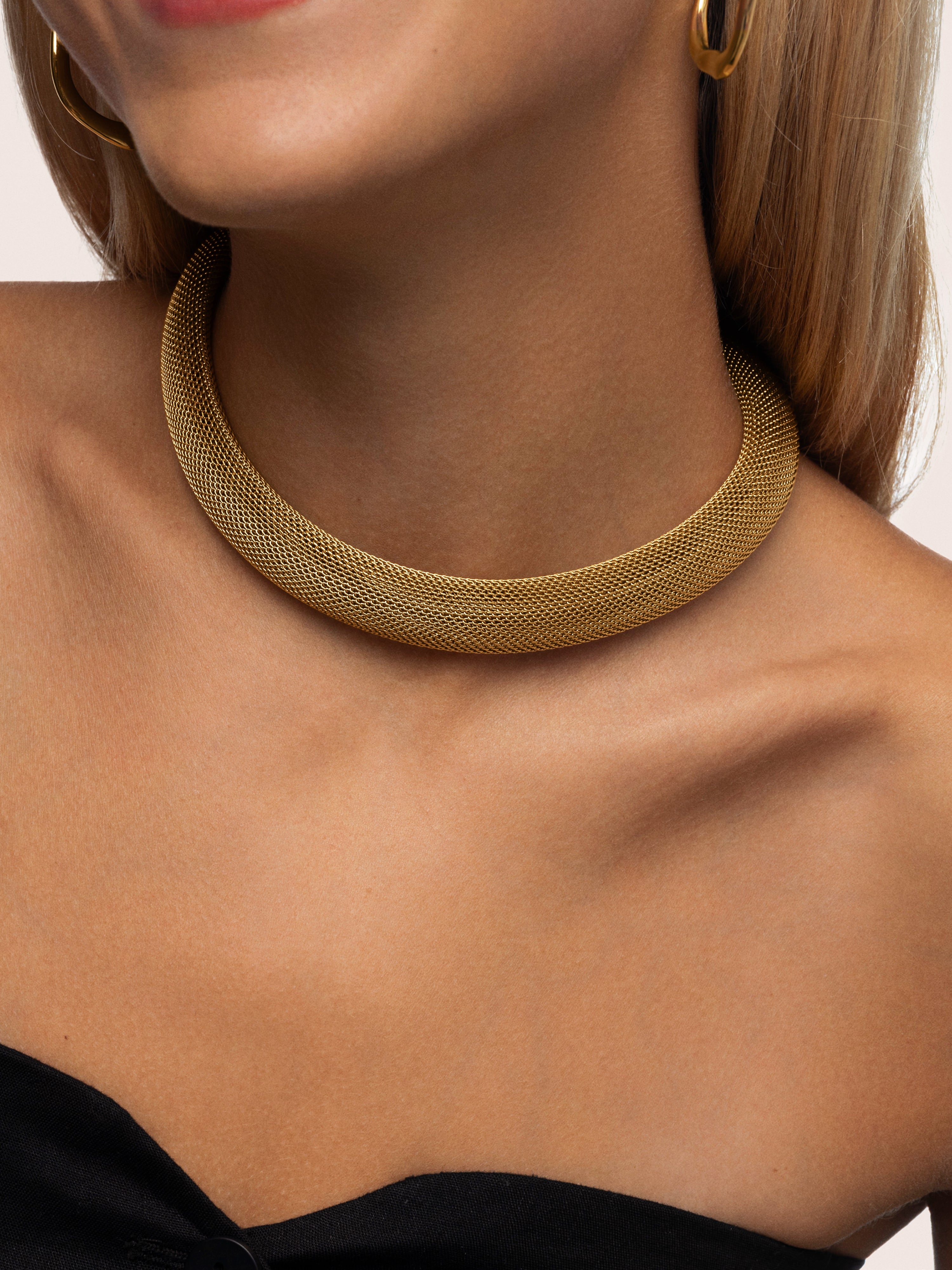 Choker Malla Acero Baño Oro