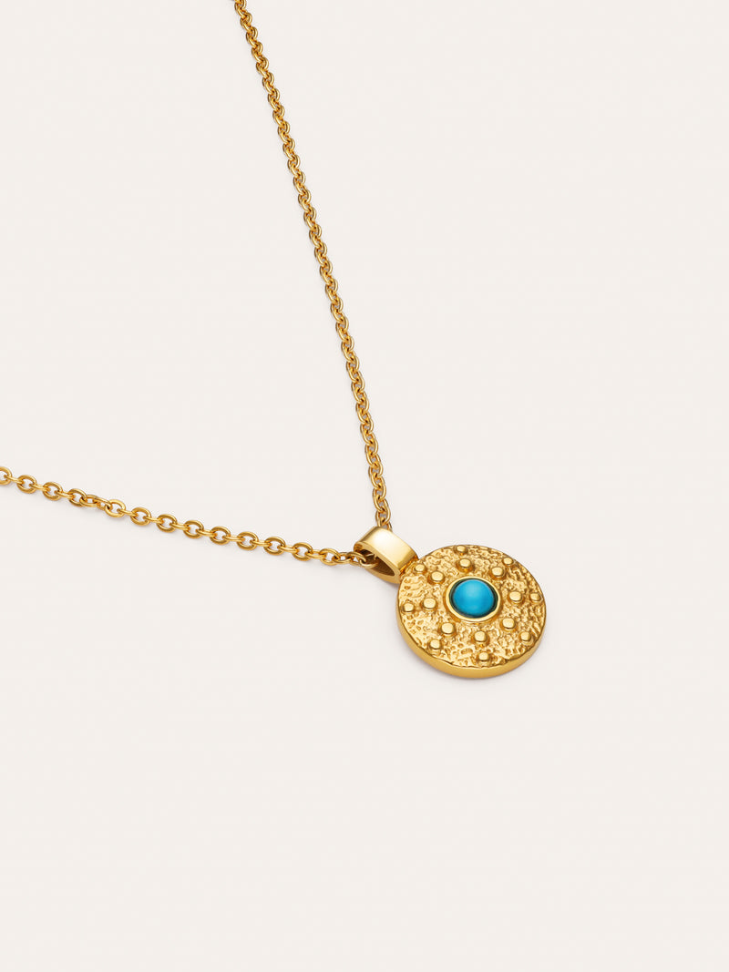 Collier Medallion Aqua Acier Plaqué Or