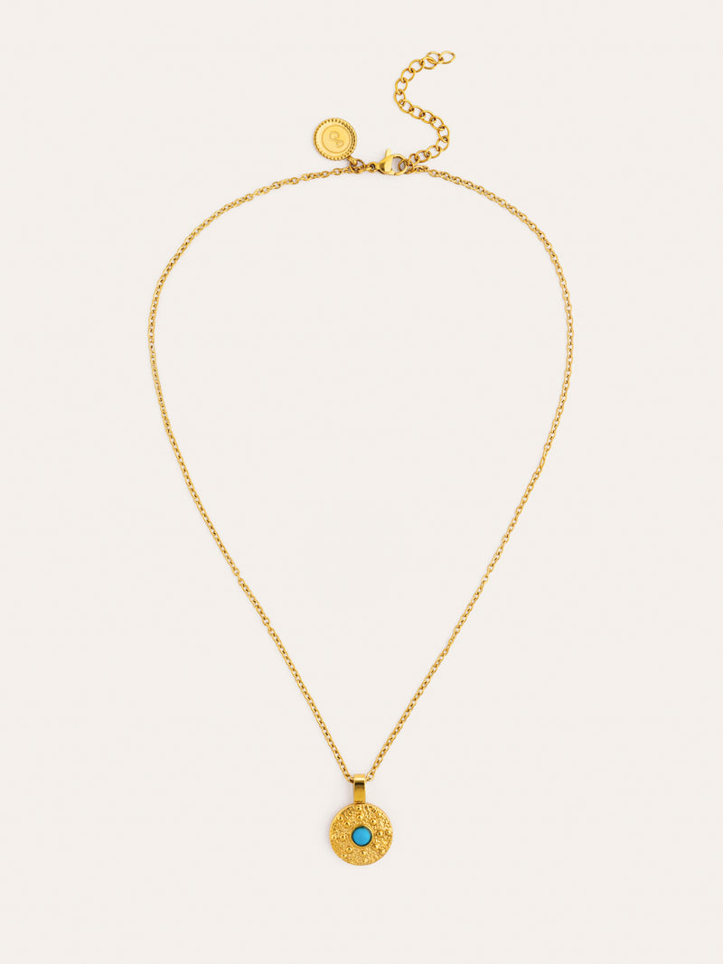 Collier Medallion Aqua Acier Plaqué Or