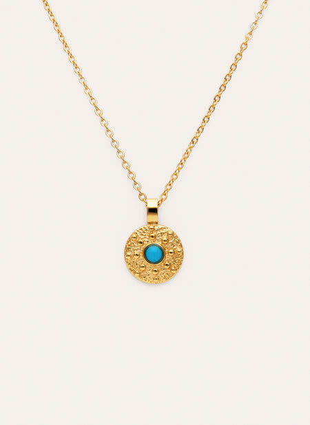 Collar Medallion Aqua Acero Baño Oro
