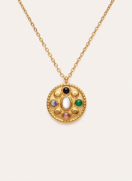 Five Stones Mística Medallion Gold-Plated Steel Necklace