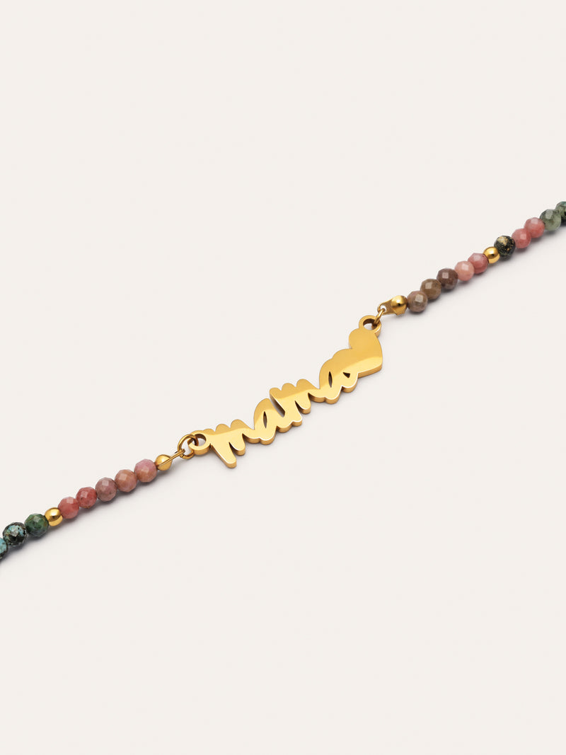 Collar Mamá Heart Tourmaline Acero Baño Oro