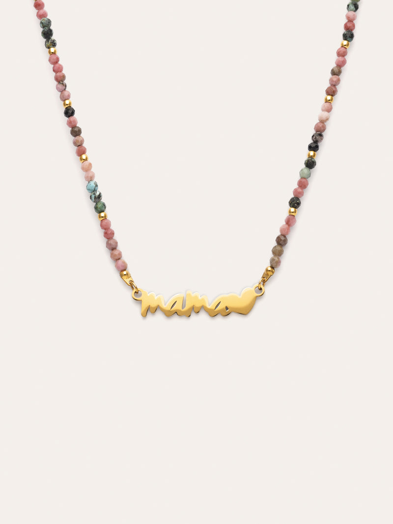 Collar Mamá Heart Tourmaline Acero Baño Oro