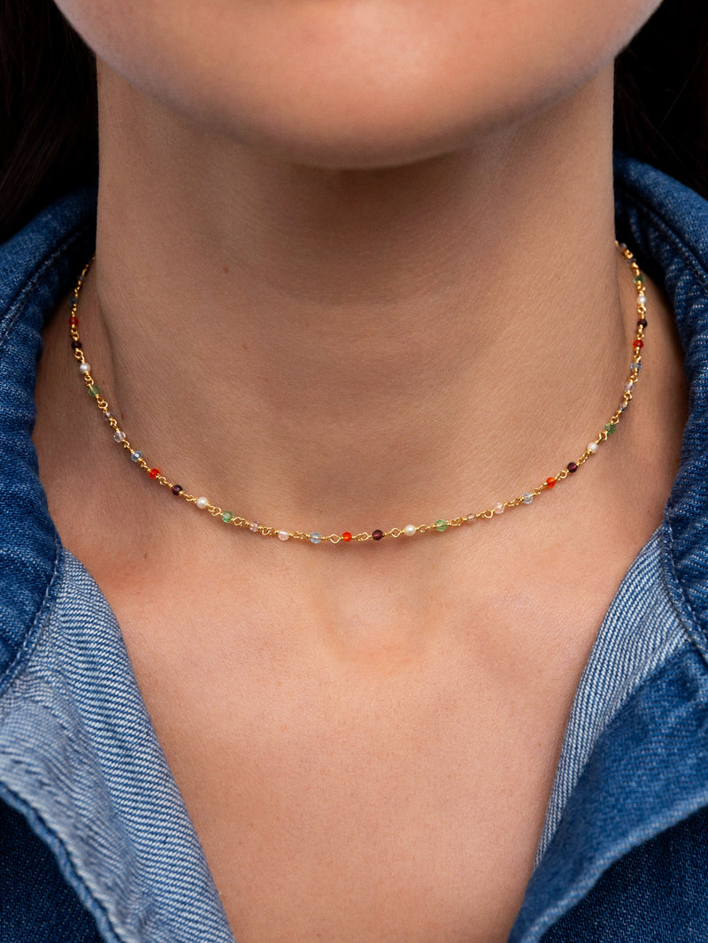 Mini Crystals Colors Gold Necklace