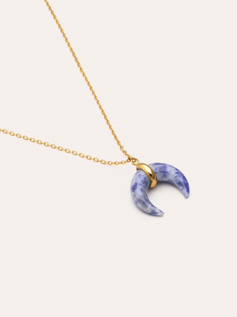 Collar Mini Moon Azul Acero Baño Oro