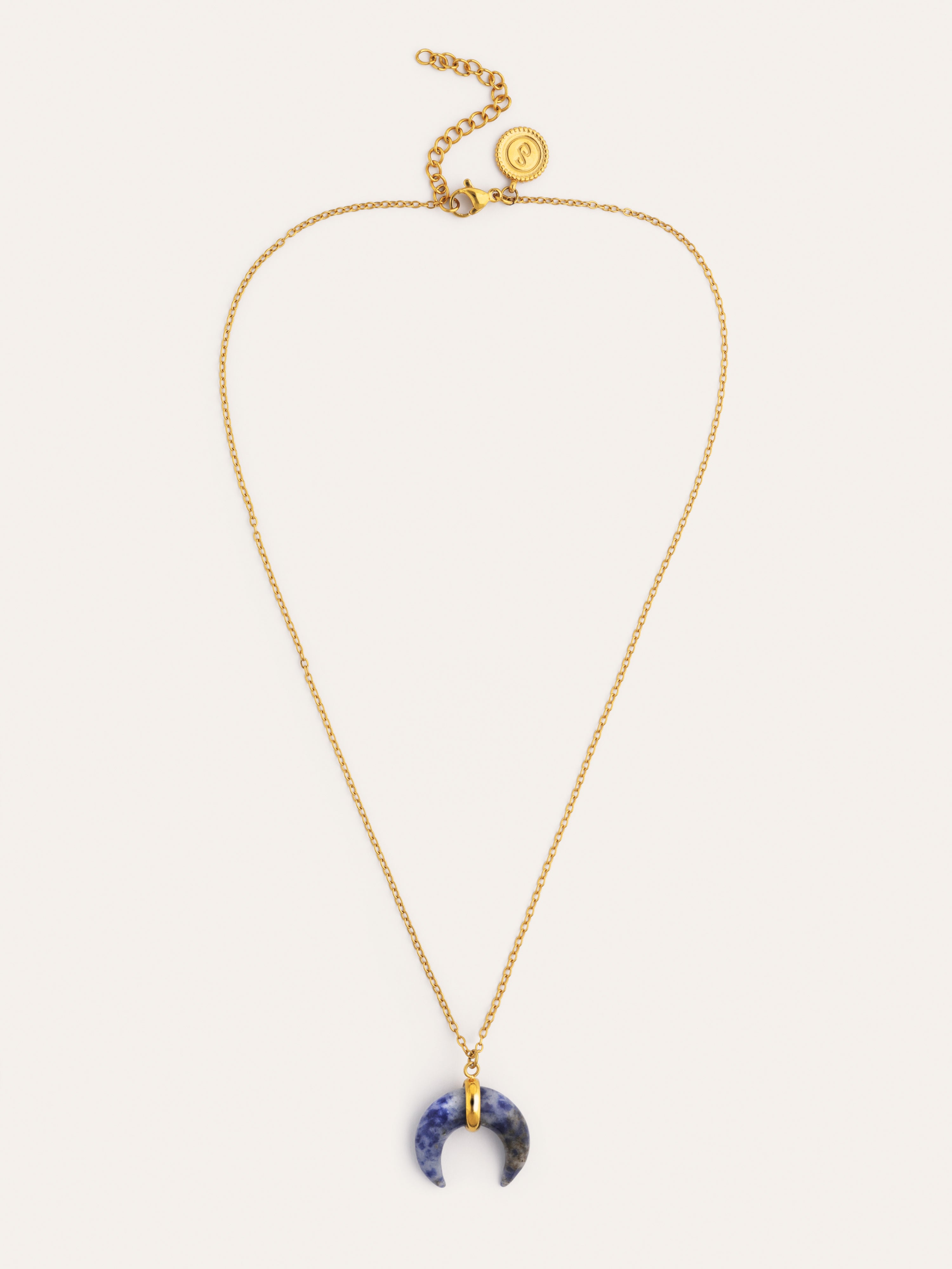 Collar Mini Moon Azul Acero Baño Oro