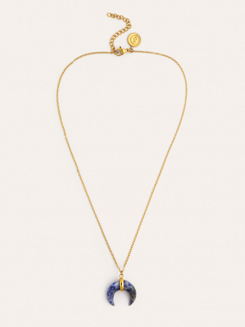 Collar Mini Moon Azul Acero Baño Oro