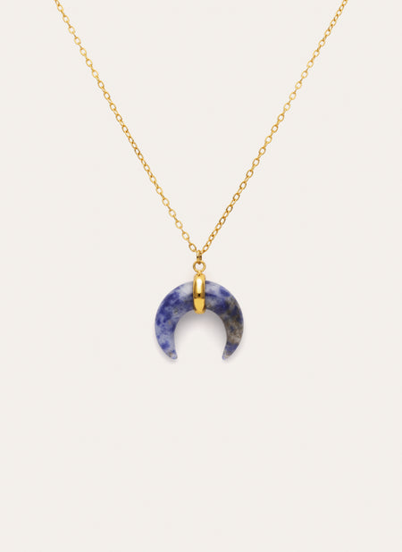 Collar Mini Moon Azul Acero Baño Oro