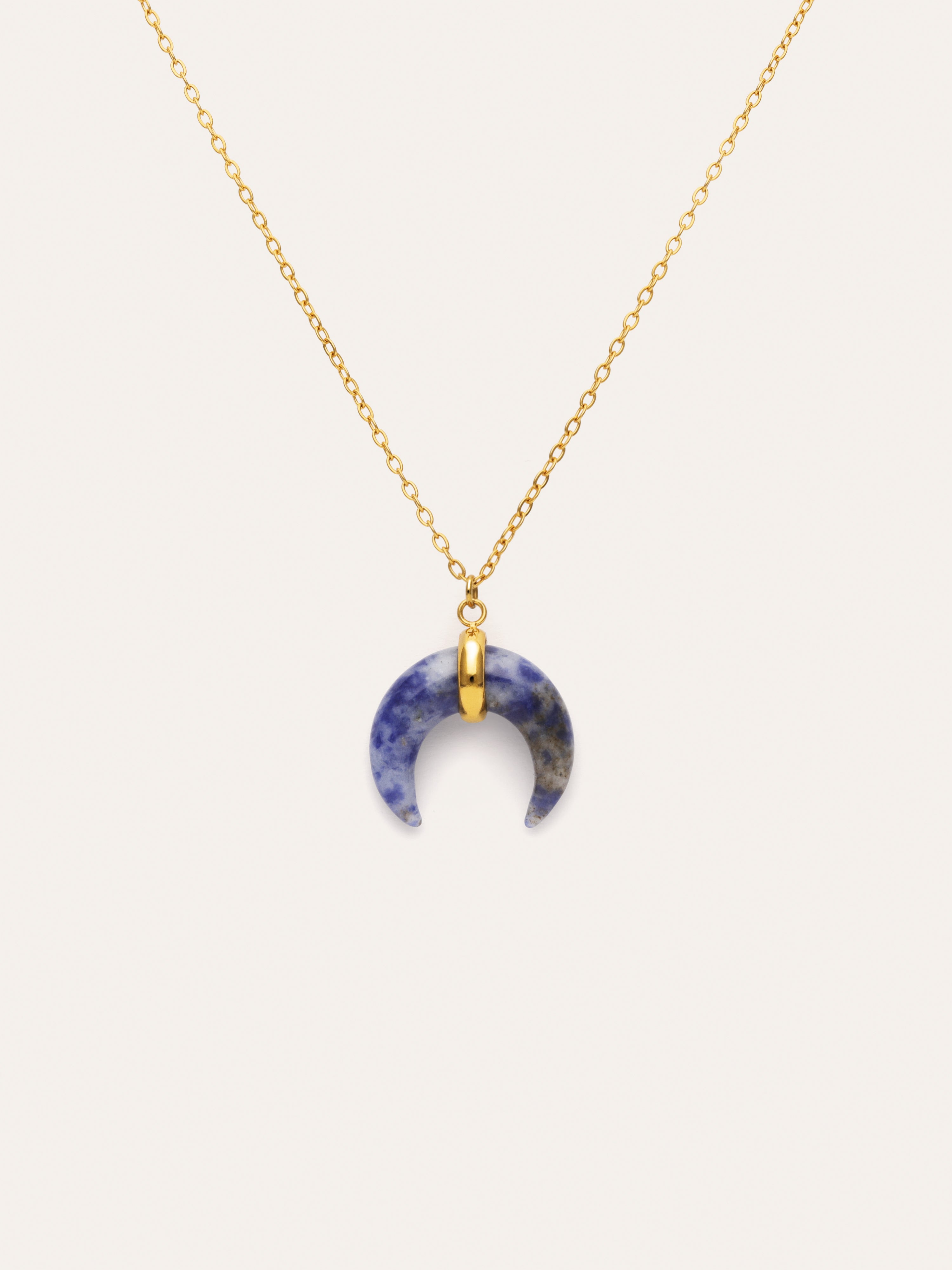 Collar Mini Moon Azul Acero Baño Oro
