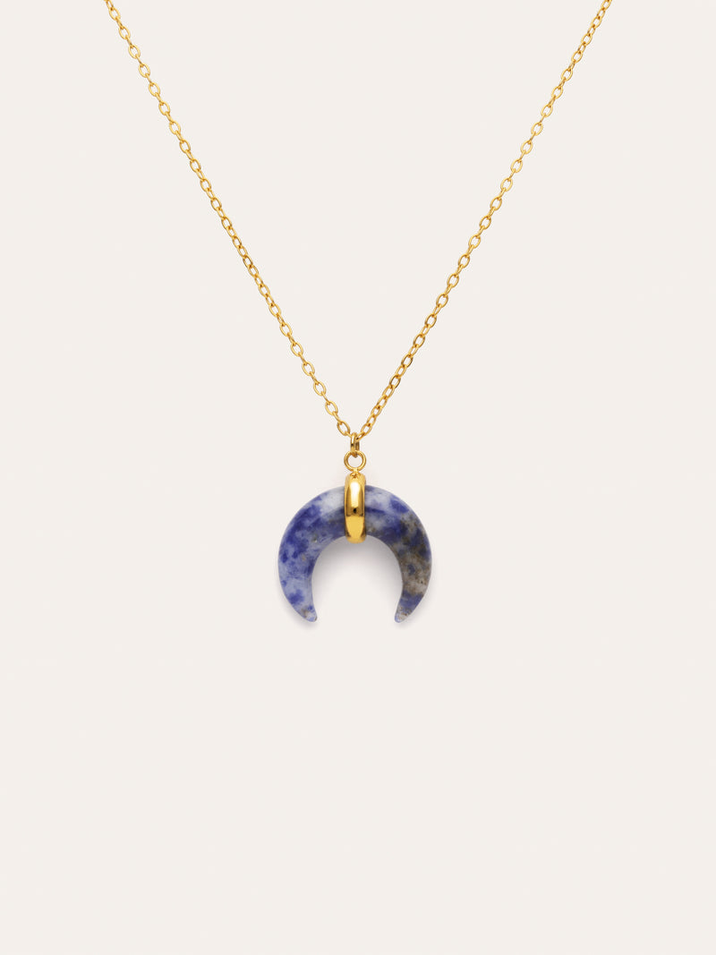 Collar Mini Moon Azul Acero Baño Oro
