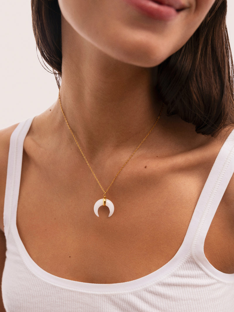 Collar Mini Moon Blanco Acero Baño Oro
