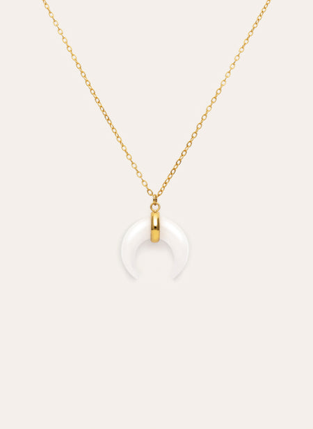Collar Mini Moon Blanco Acero Baño Oro