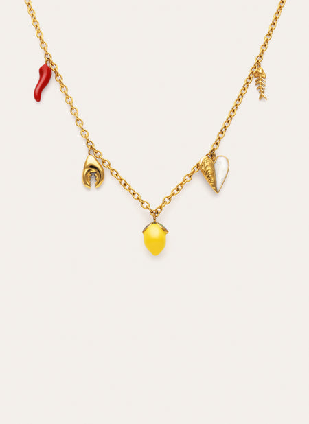 Halskette Multicharm Aperitivo Marino Stahl mit 18kt Goldbeschichtung