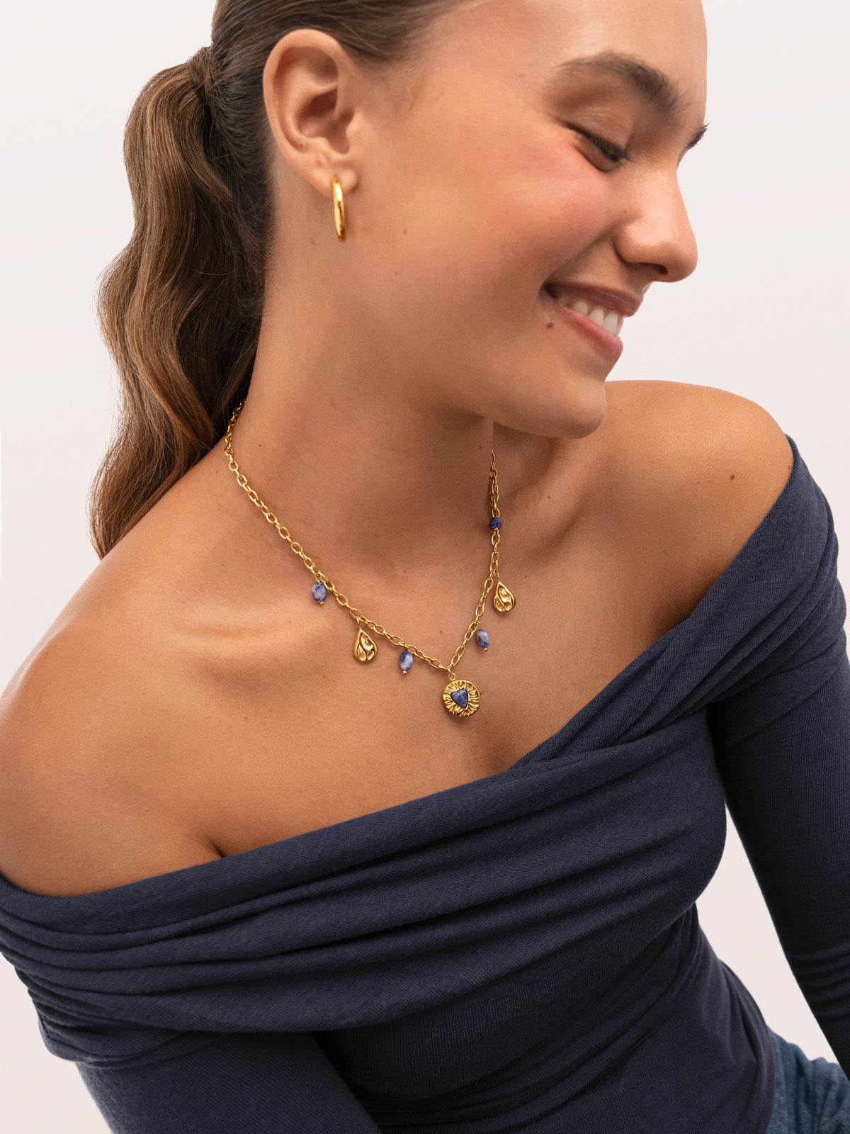 Collana Multicharms Denim Cianite in Acciaio Placcato in Oro - vista 4