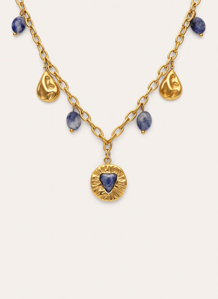 Cyanite Denim Multicharms Gold-Plated Steel Necklace
