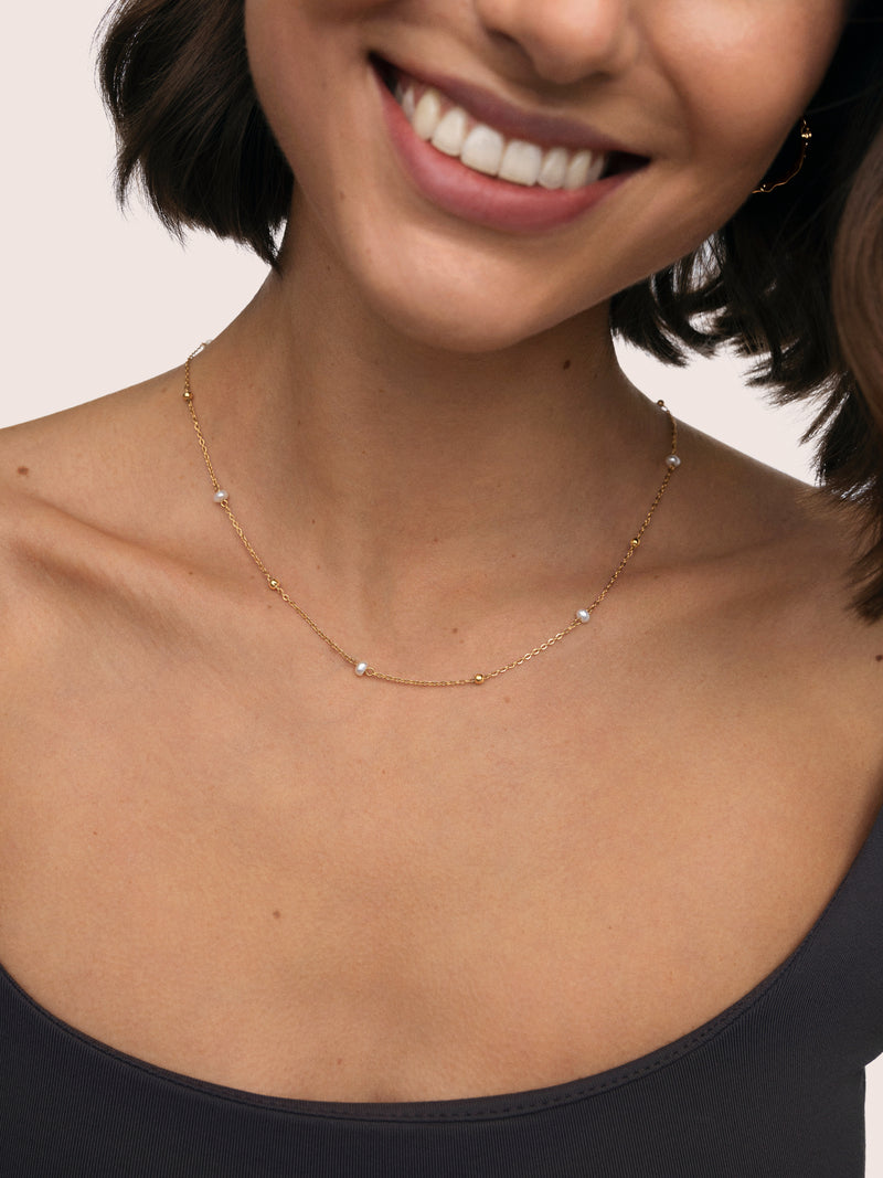 Pearl Dots Stainless Steel Gold Necklace