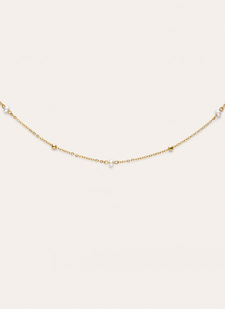 Collar Pearl Dots Acero Baño Oro