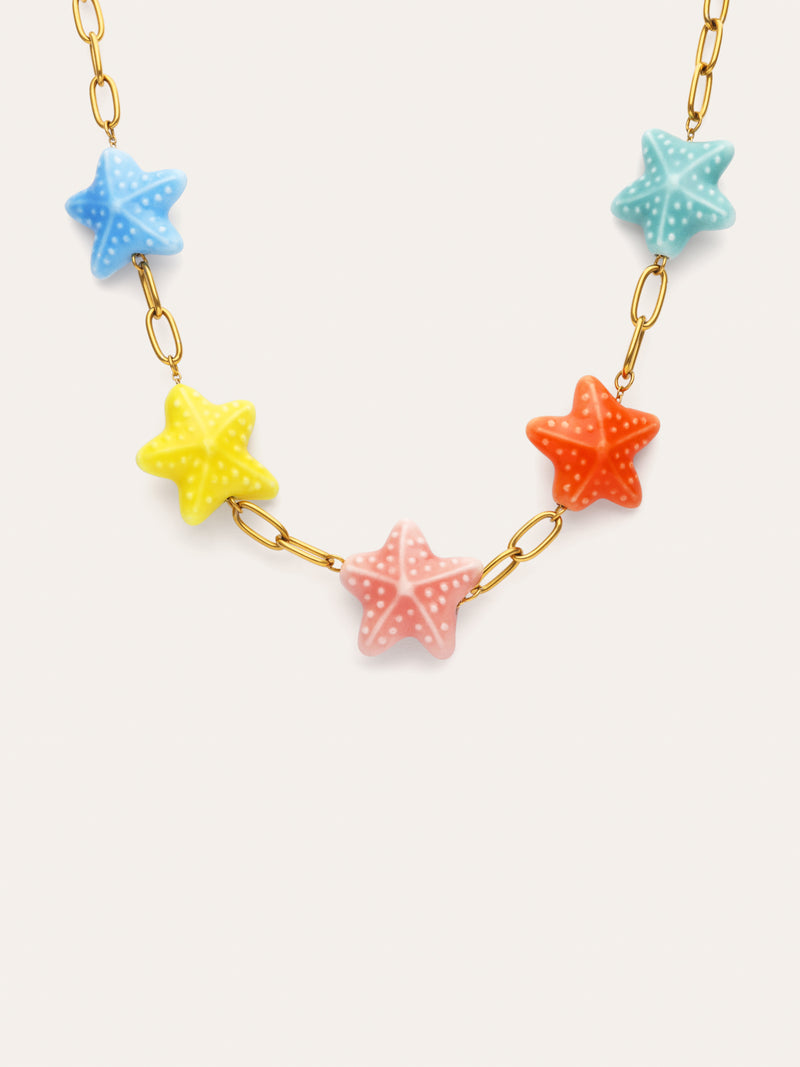 Collar Starfish Chic Color Acero Baño Oro