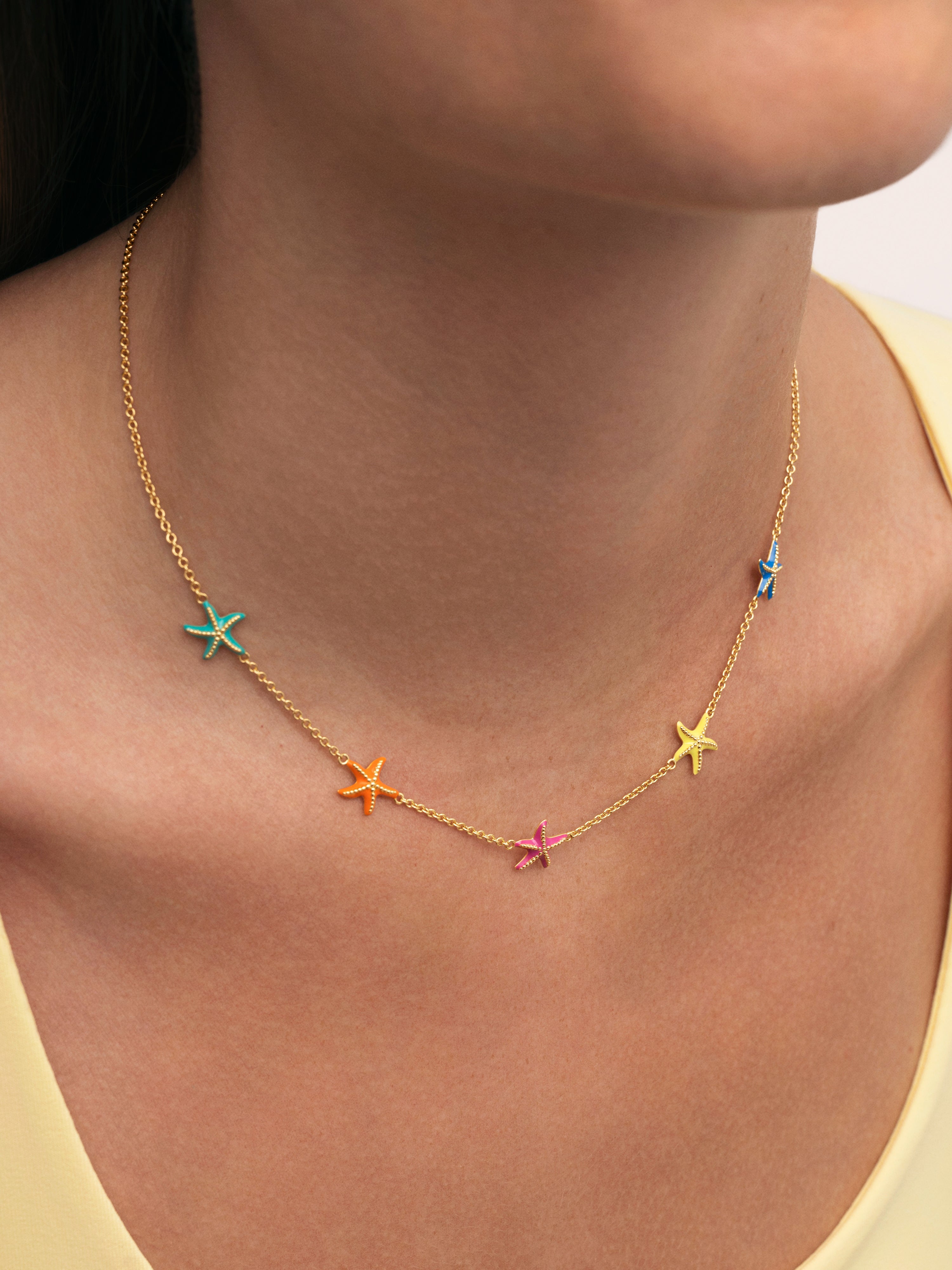 Starfish Enamel Colors Gold Necklace