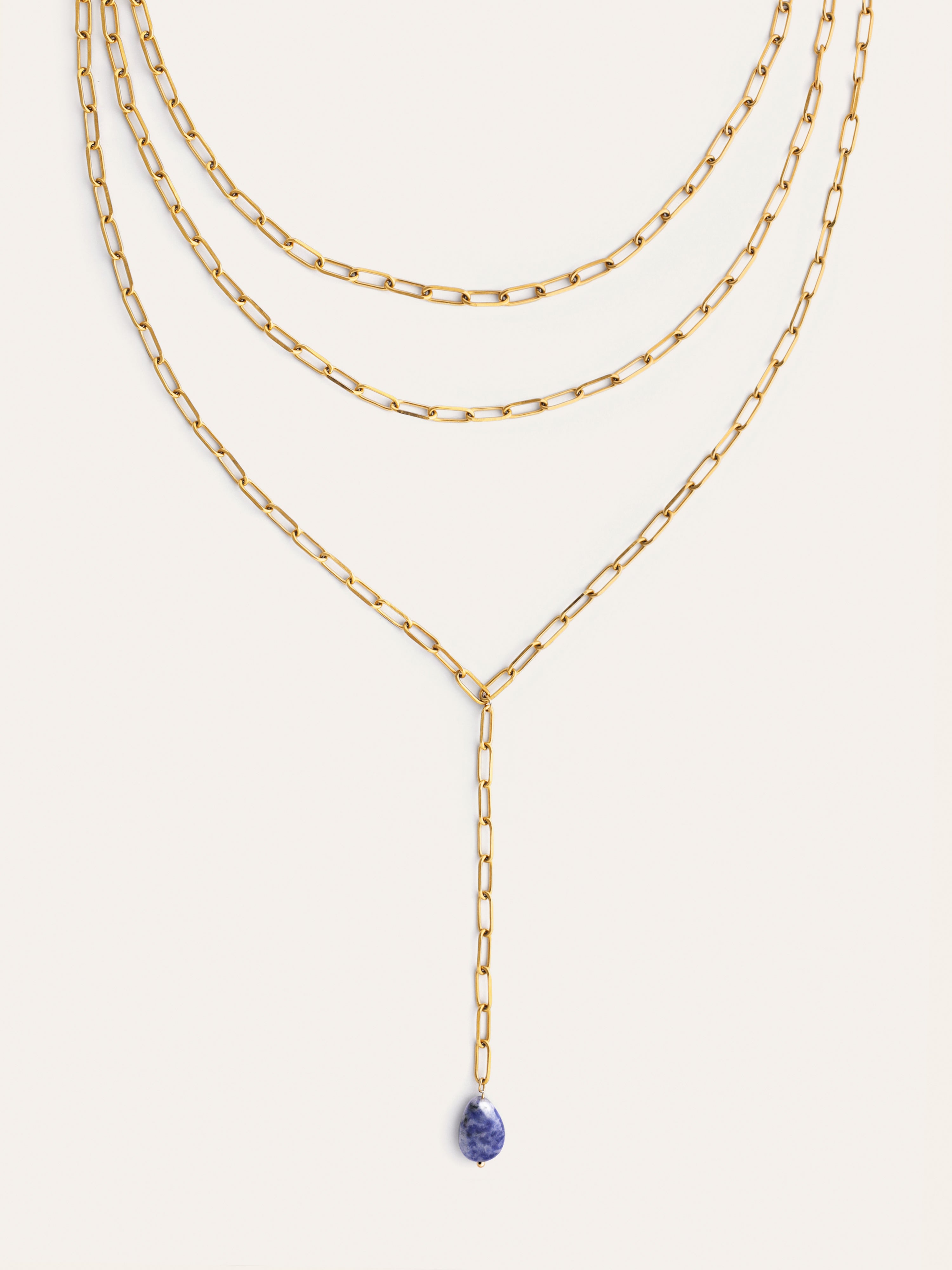 Collar Triple Chic Drop Acero Baño Oro