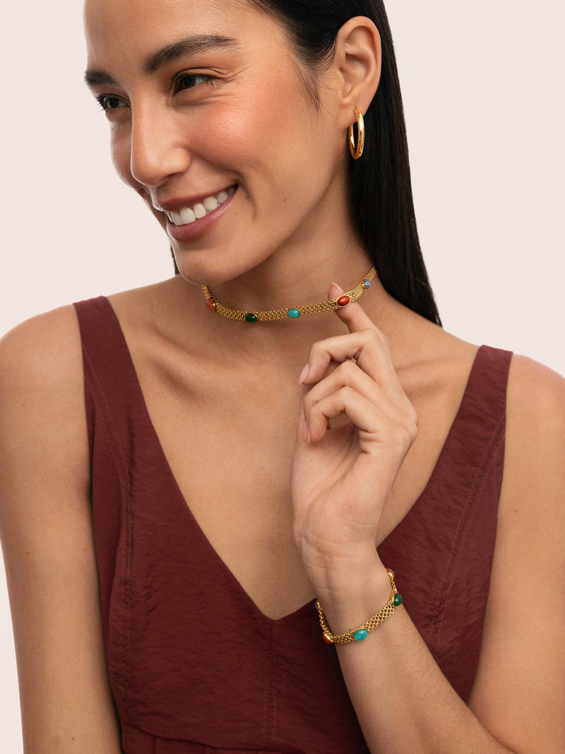 Tape Stones Stainless Steel Gold Choker 