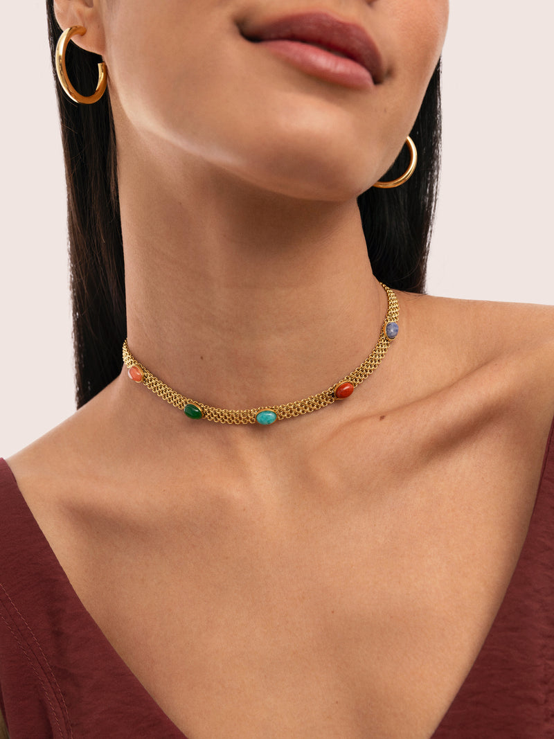 Tape Stones Stainless Steel Gold Choker 