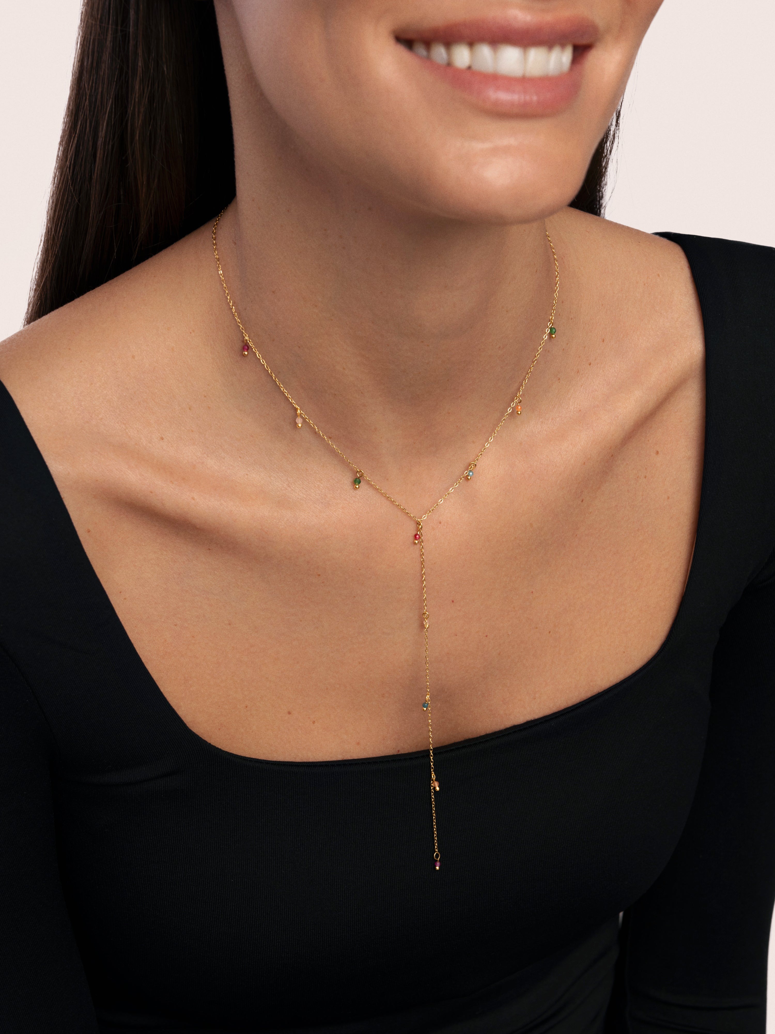 Collar Y Mini Stone Colors Acero Baño Oro