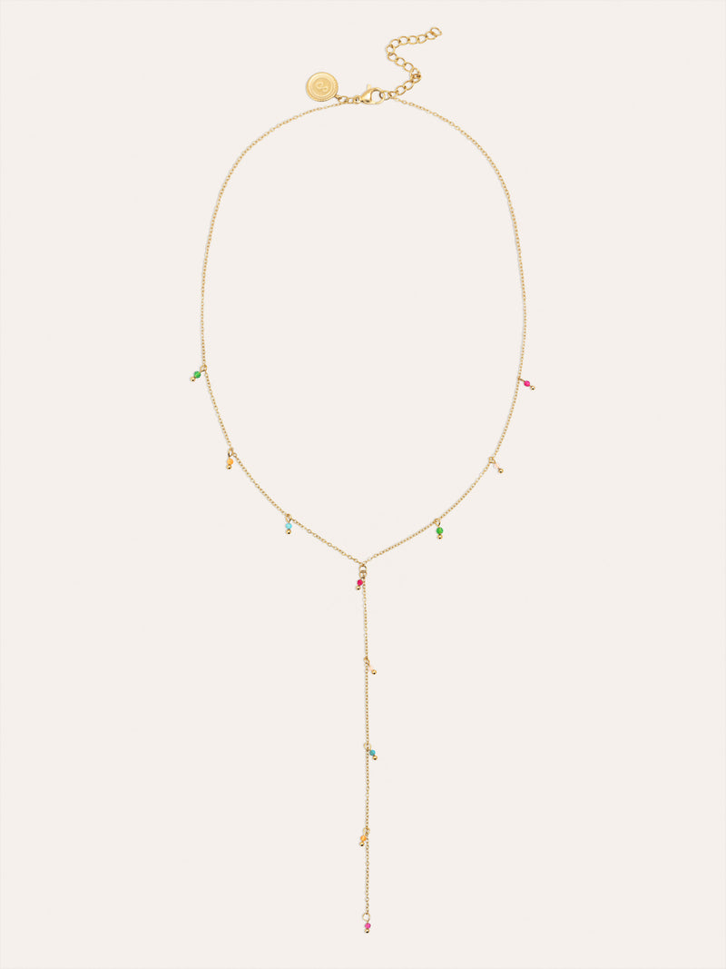 Y Mini Stone Colors Stainless Steel Gold Necklace