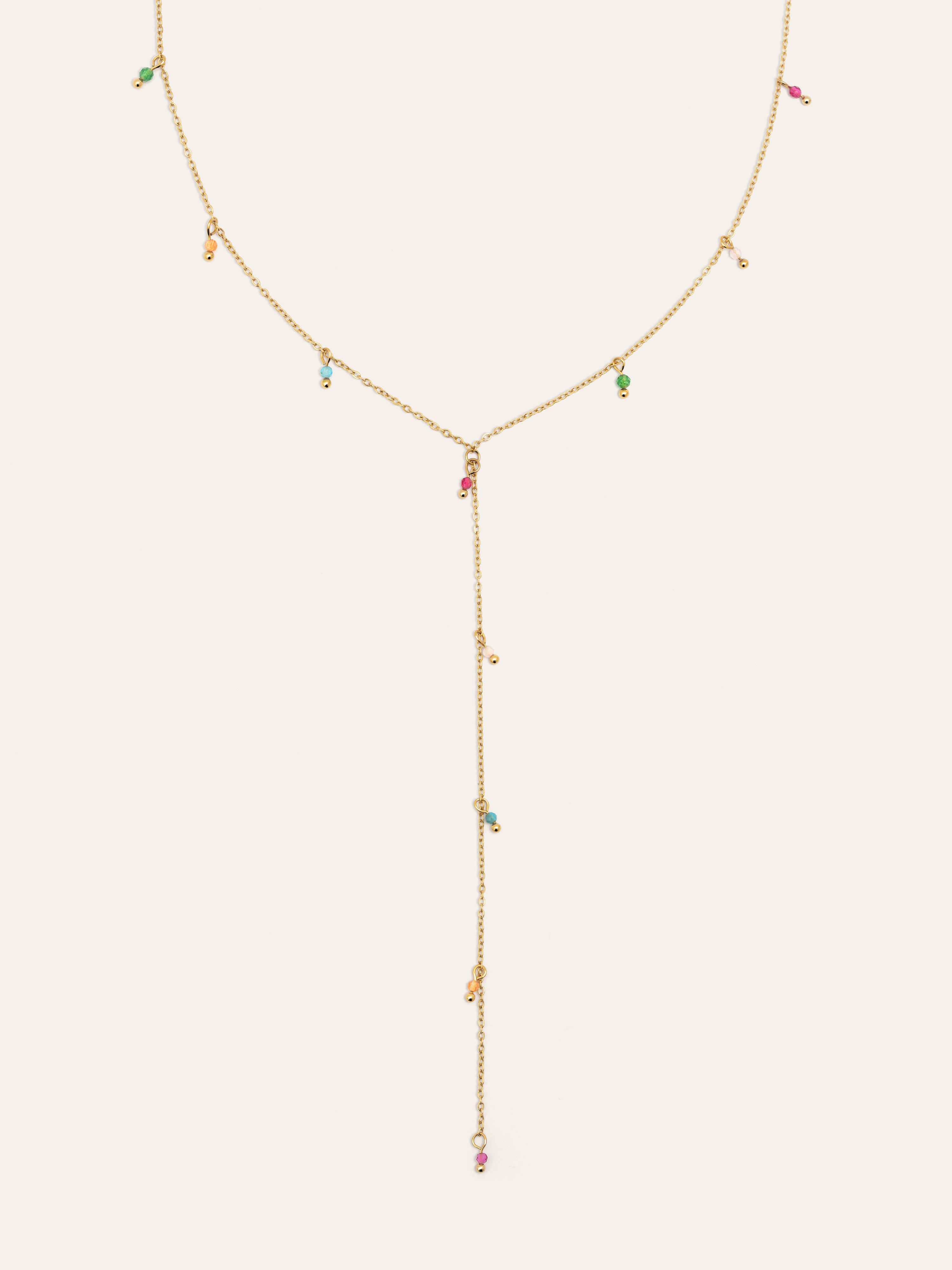 Collar Y Mini Stone Colors Acero Baño Oro