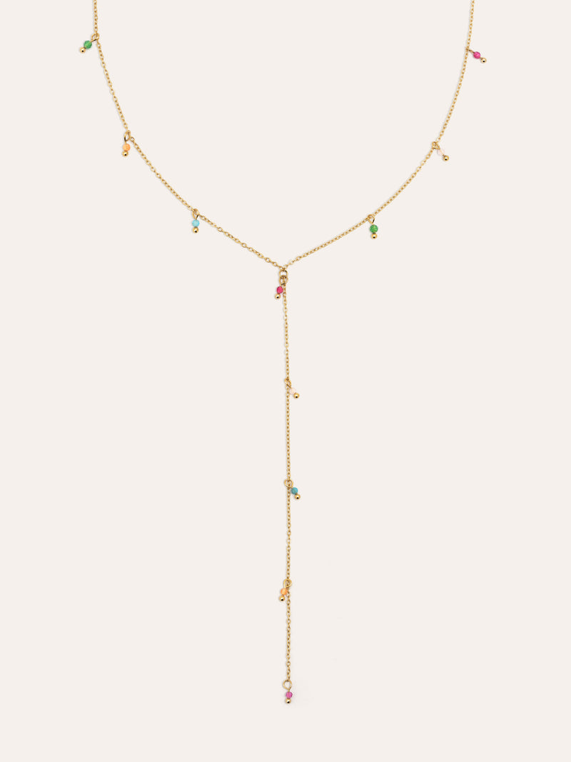 Y Mini Stone Colors Stainless Steel Gold Necklace