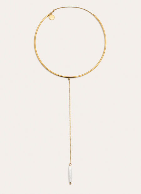 Choker Y Pearl Acero Baño Oro