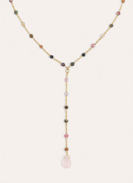 Collar Y Turmalina Stones Acero Baño Oro